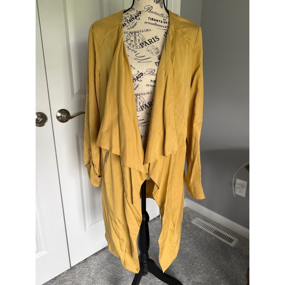 Eliane Rose Mustard Yellow Tencel Open Front Waterfall Trench Coat Jacket Medium